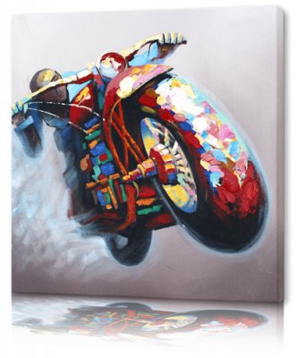 Tavla, oljemålning för barn och lekrum med motorcykel