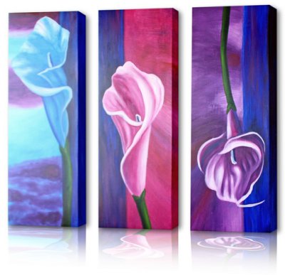 Tavla, oljemålning, oljetavla med blommor i turkos, blå, rosa, cerise och lila