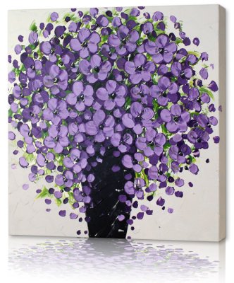 Lila Tavla med blommor - oljemålning, akrylmålning och konst - Vackert stilleben i vit och lila