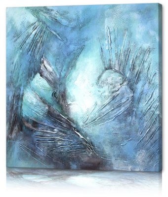 Abstrakt tavla, akrylmålning, oljemålning med motiv i blå, turkos, vit och grå - modern konst