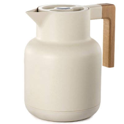 Beige termoskanna Nor - Tryckknapp och handtag i bok, bra värmehållning - Modern House