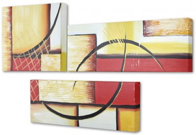 Abstrakt grupptavla, , oljemålning, akrylmålning i gul, röd, svart, beige och vit - Billigt online
