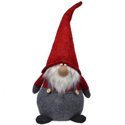 Tomtefar röd och grå textil-tomte - 40 cm hög