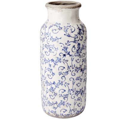 vas med antikbehandlat mönster i blå - urna 38 cm hög