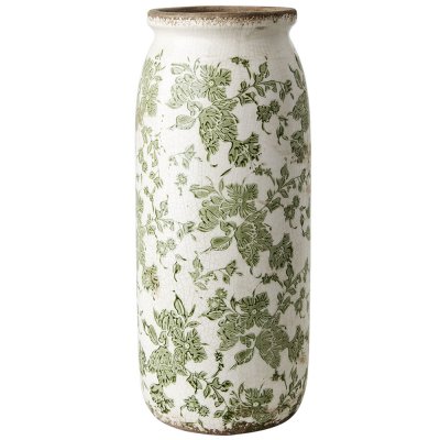 Vas, Urna med grönat mönster på vit botten - Antikbehandlad från Affari  37cm hög