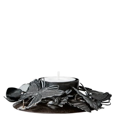 Svart värmeljushållare, ljusstake för värmeljus med fjärilar - Affari 12 cm