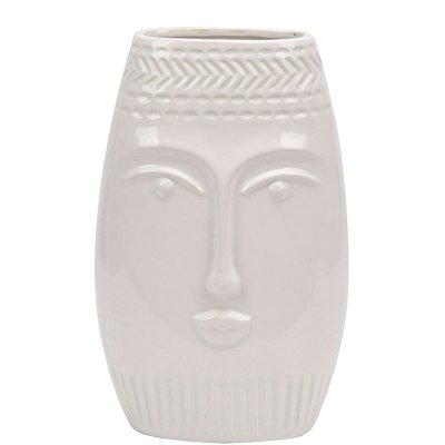 Vit vas med ansikte. Vit keramik 26 cm