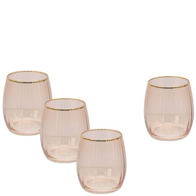Glas, vattenglas i rosa med guldkant