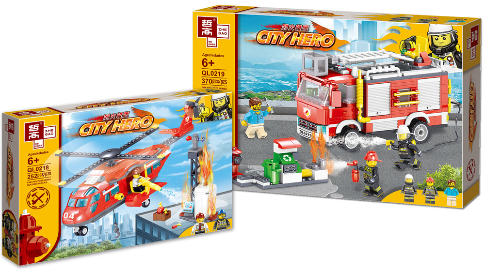 Lego kompatibla byggklossar - Brandbil och räddningshelikopter