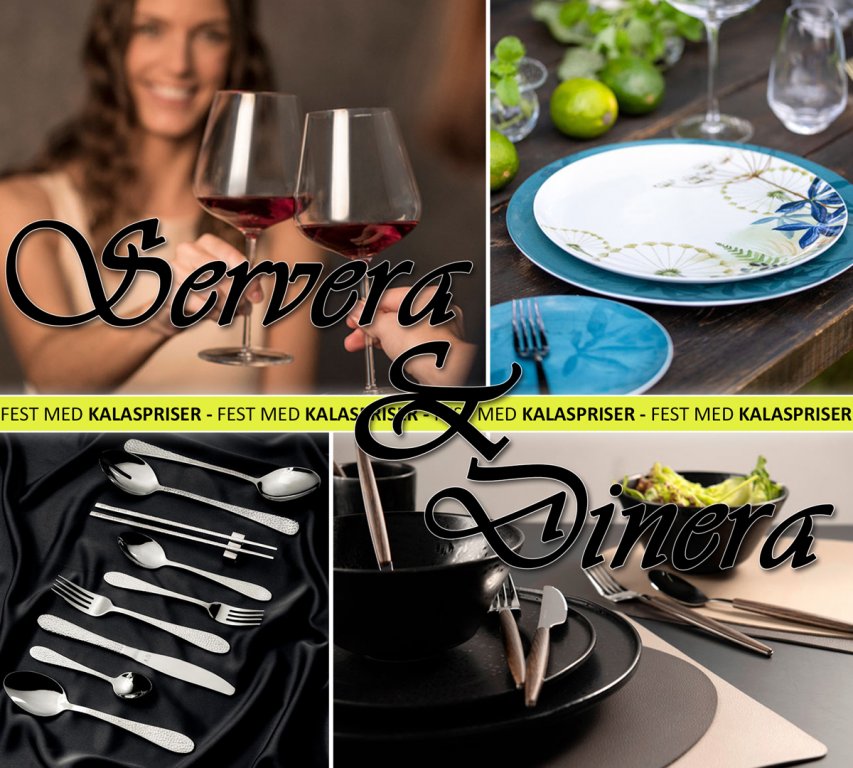 REA -Servera och Dinera  - Glas porslin bestick dukning och servering REA