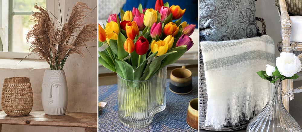 Vaser och urnor i glas, keramik, stengods och metall. Inredning och dekoration till blommor och växter